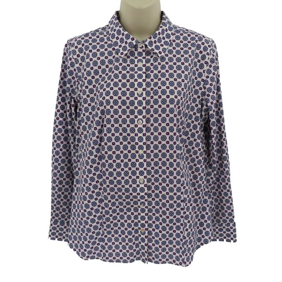 Talbots Tops - Talbots Womens 10 Non Iron Purple Blue Geometric Collar Button Shirt Top Blouse
